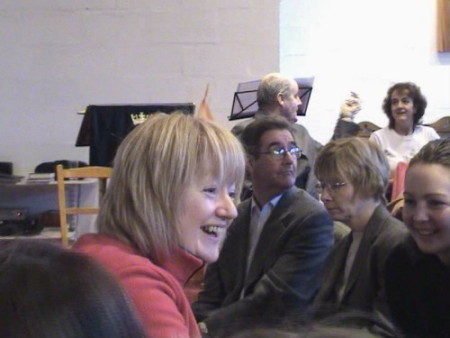 Pat talking to members of the congregation prior to the start of the service