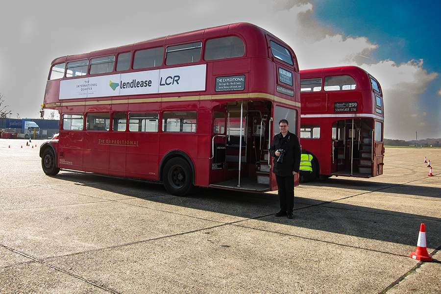 david infront of bus